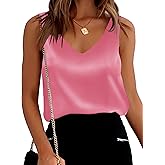 Ekouaer Womens Silk Satin Tank Tops V Neck Casual Cami Sleeveless Camisole Blouses Summer Basic Tank Shirt