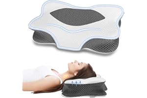 Anvo Cervical Pillow for Neck Pain Relief - Memory Foam Pillow for Neck and Shoulder Pain - Neck Pillows for Pain Relief Sleeping - Ergonomic Pillow for Side Back Stomach Sleeper - Grey Standard Firm