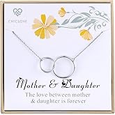 CHICLOVE Mother Daughter Necklace - Mothers Day Jewelry Gift - Sterling Silver Two Interlocking Infinity Double Circles Pendant Necklace
