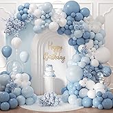Dusty Blue Balloon Arch Kit with Clear Pastel Blue and White Balloons for Wedding Bridal Baby Shower Birthday Party Decorations