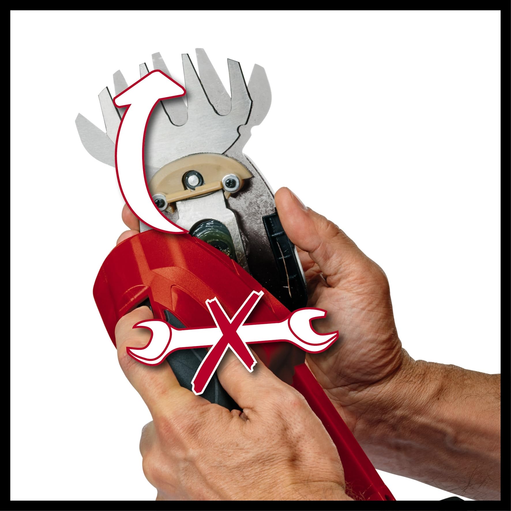 Einhell Akku-Gras- und Strauchschere GC-CG 18 Li-Solo Power X-Change (18 V, 100 mm / 200 mm Schnittlänge, wechselbares Grasschneideblatt + Strauchmesser, ohne Akku) 7