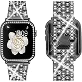 Supoix Compatible with Apple Watch Band 38/40/41/42/44/45/46/49mm+ Case, Women Jewelry Bling Diamond Rhinestone Replacement Metal Bands & 2 Pack PC Protector Case for iWatch Ultra 3/2/1 Series 11/10/9/8/7/6/5/4/3/2/1/SE