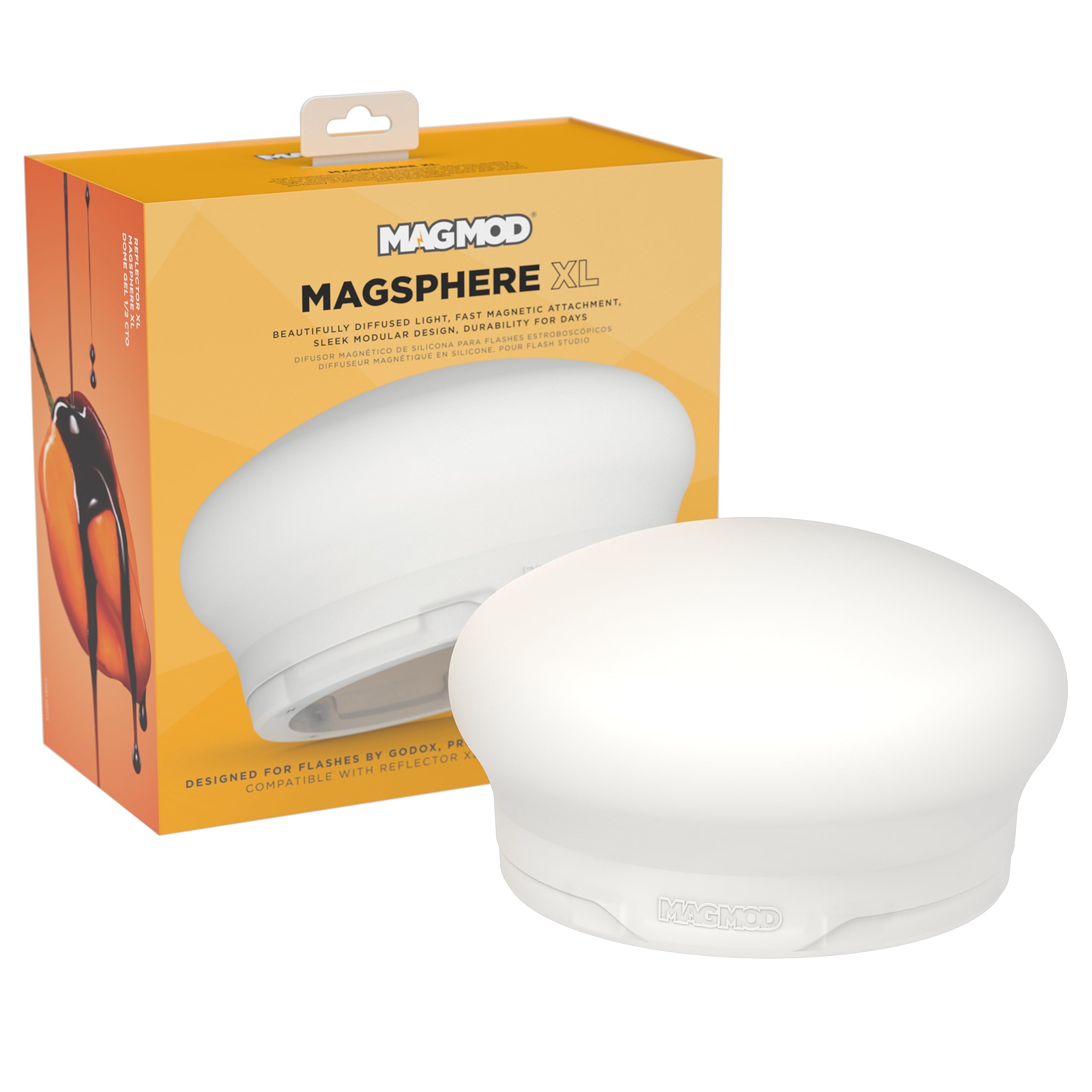 MagMod MagSphere XL Flash Modifier with Reflector XL - Durable Silicone Softbox Diffuser, Works with MagRing 2 (Sold Separately), Magnetic Attachment for Strobes & Speedlites, White