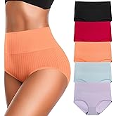 Women's High Waist Cotton Underwear Super Stretchy Briefs Full Coverage Panties Soft Women Panties 5-Pack