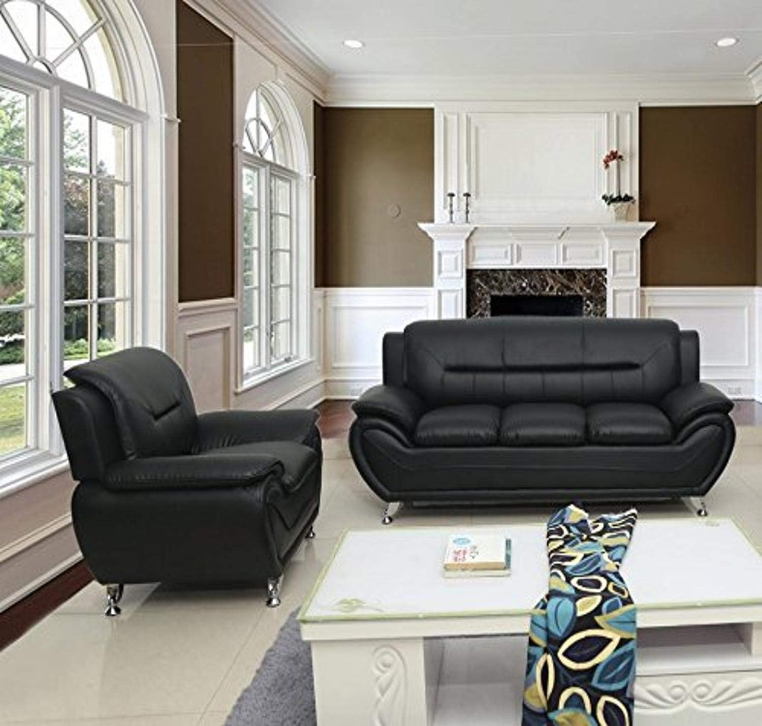 US Pride Furniture Sofa and Chair, Black