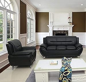 US Pride Furniture Sofa and Chair, Black