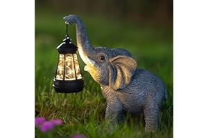 Candieslife Solar Garden Statue Lights Elephants Figurine with Solar Lantern, Outdoor Yard Decorations for Patio Porch Home, Christmas Elephant Gifts for Women - Unique Housewarming Gifts
