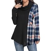 SeSe Code Cowl Neck Tunic Sweater for Women Lightweight Long Sleeve Tunic Tops for Leggings with Asymmetric Hem Knit Pullover