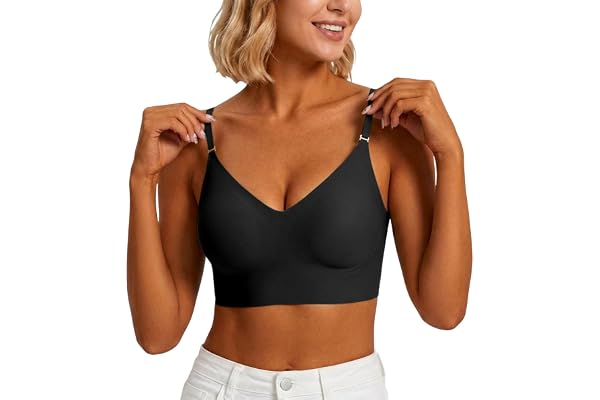 Jelly Bras for Women Wireless Push Up Bra V Neck Seamless Full Coverage Bralette No Underwire Comfy Everyday Bra