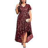 ZOMVA Plus Size 0X-4X Sequin Embroidery Formal Long Dress Glitter Side Slit A Line Dresses Prom Wedding Evening Gown