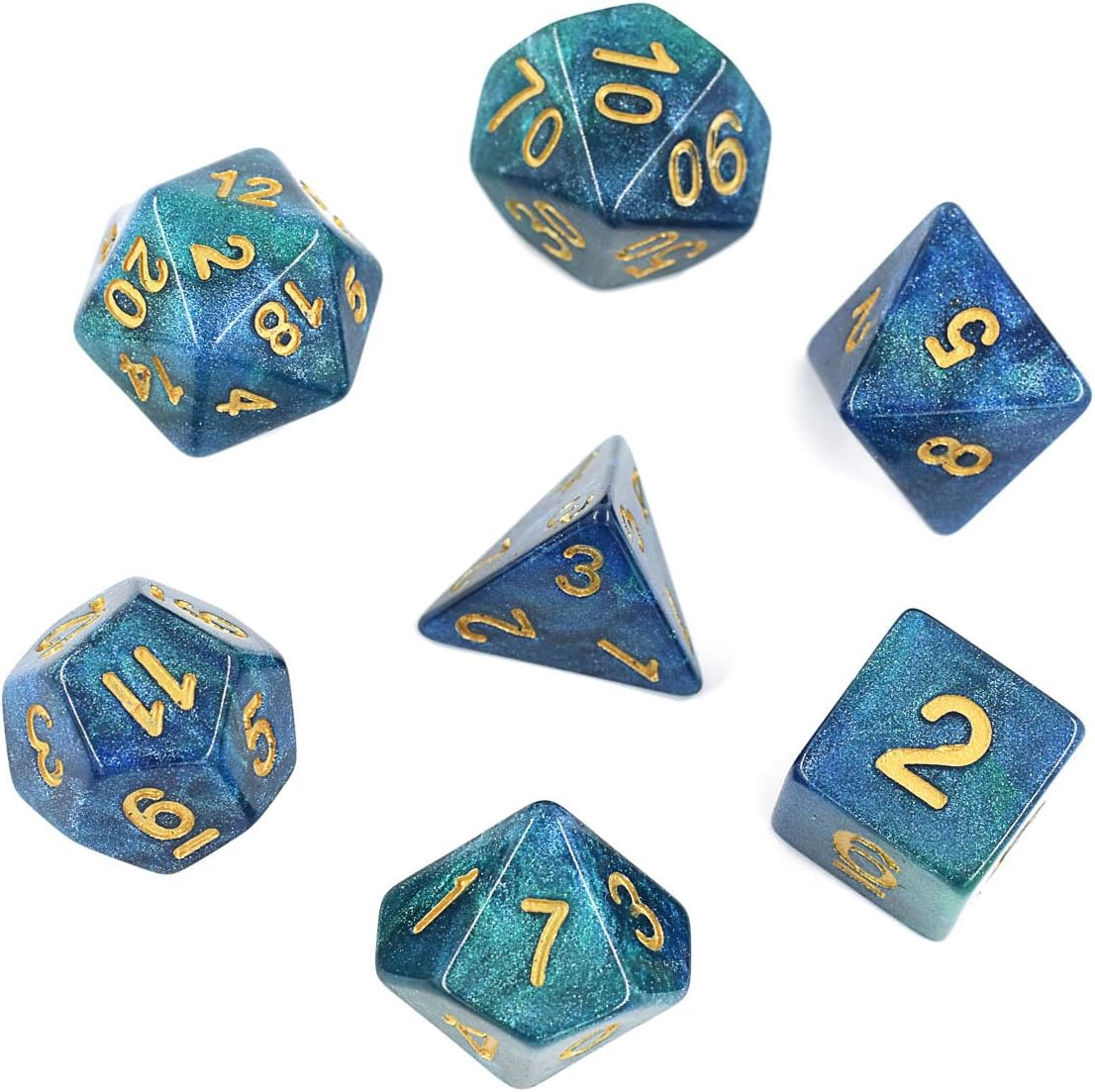 HDdais Polyhedral DND Dice Sets 7-Die Dice for Dungeons and Dragons TableTop Games Dice (Peacock)