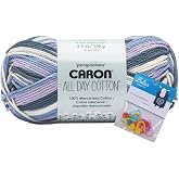 Caron All Day Cotton Yarn - 100g/3.5oz - 100% Mercerized Cotton - 173 Yards Bundle with Bella's Crafts Stitch Markers (Snow on the Beach)