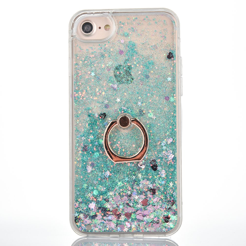 iPhone 6 Plus/ 6S Plus Case [with Tempered Glass Screen Protector],Mo-Beauty Flowing Liquid Floating Bling Shiny Sparkle Glitter Case Cover for Apple iPhone 6 Plus/ 6S Plus 5.5 Inches (Blue)