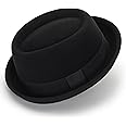 Pokie-Pie Bowler Derby Wool Roll-Brim Hat - Classic Trilby Fedora Hat for Men Women Size:M
