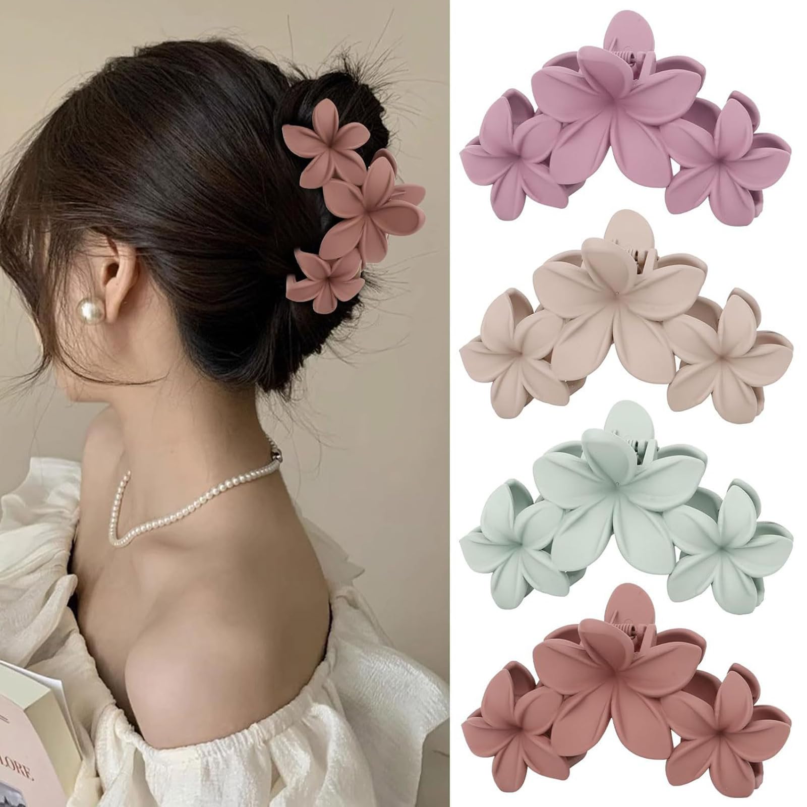 Large Flower Hair Claw Clips Nonslip Flower Claw Clips Strong Hold Hawaiian Claw Clip for Medium Thick Hair Women and Girls Hawaii Hair Accessorie (Hairclaw3Eggflower3)