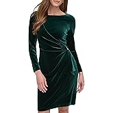 DKNY Womens Long Sleeve Jewel Neck Mini D Buckle Scuba Crepe Dress