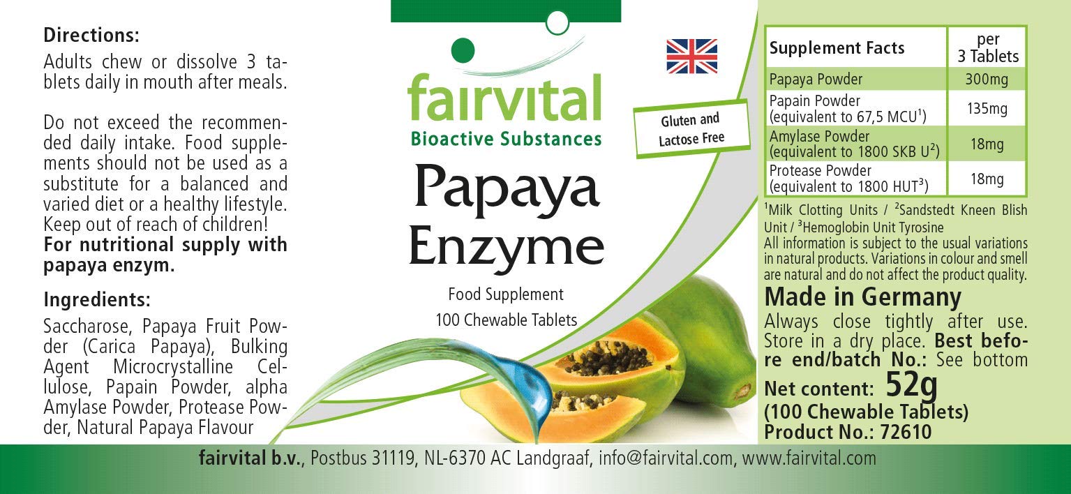 Papaya Enzyme Vegan HIGH Dosage 100 Tablets with Papain