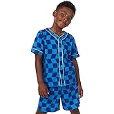 Sain Eve Kids Boys Matching 2 Piece Pajama Set - Sport Jersey Short Sleeve Button Down Shirt & Shorts - Lounge Sets for Kids