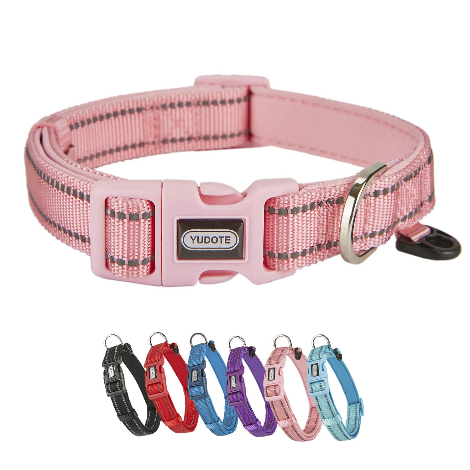 YUDOTE Dog Collar Small Strong Reflective Nylon Webbing with Soft Comfy Neoprene Padded Linning for Small Dogs Daily Use,Pink