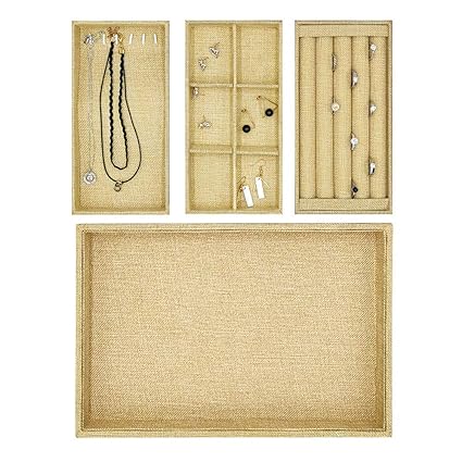 Designster Linen Jewelry Organizer Tray 4 In 1 Drawer Insert