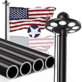 Panopole Heavy Duty Flag Pole Kit with 136 LED Ultra Bright Solar Light, 20FT 12 Gauge Thick Flagpole for Outside House in Ground, 300D Thickened USA Flag for Outdoor, 100 MPH Flagpole Kit, Black