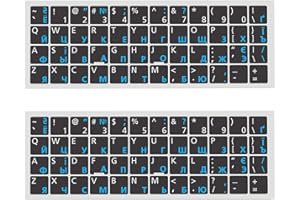2 PC Russian English Keyboard Stickers Replacement Ergonomic Cyrillic None Transparent Large Lettering Black Background for N