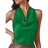 PRETTYGARDEN Silk Satin Halter Tops for Women Summer 2026 Cowl Neck Tie Back Going Out Sleeveless Business Casual Tank Top
