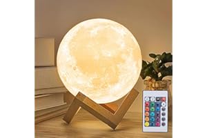 Mydethun 16 Colors Moon Lamp with 148 Combination Modes, Moon Light Christmas Day Gift, LED Night Light Lamp for Women, Kids, Girls, Bedroom, Home Decor w/Remote Control, 5.9 inches, w/Wood Stand