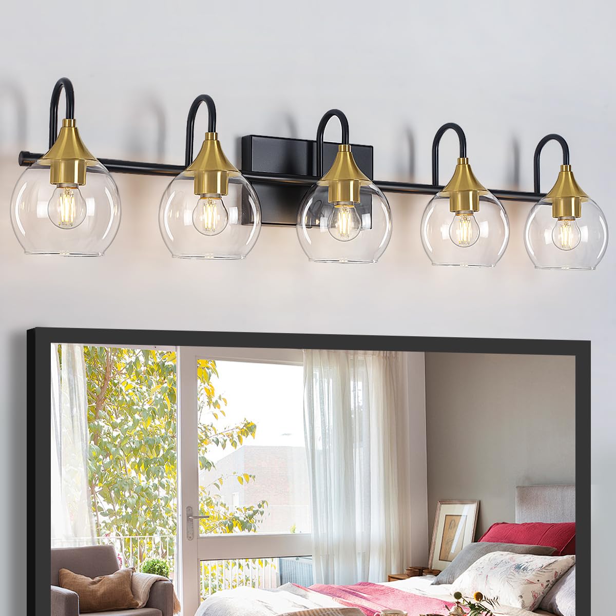 Black Gold Bathroom Light Fixtures, 5 Light Bathroom Vanity Lights Over ...