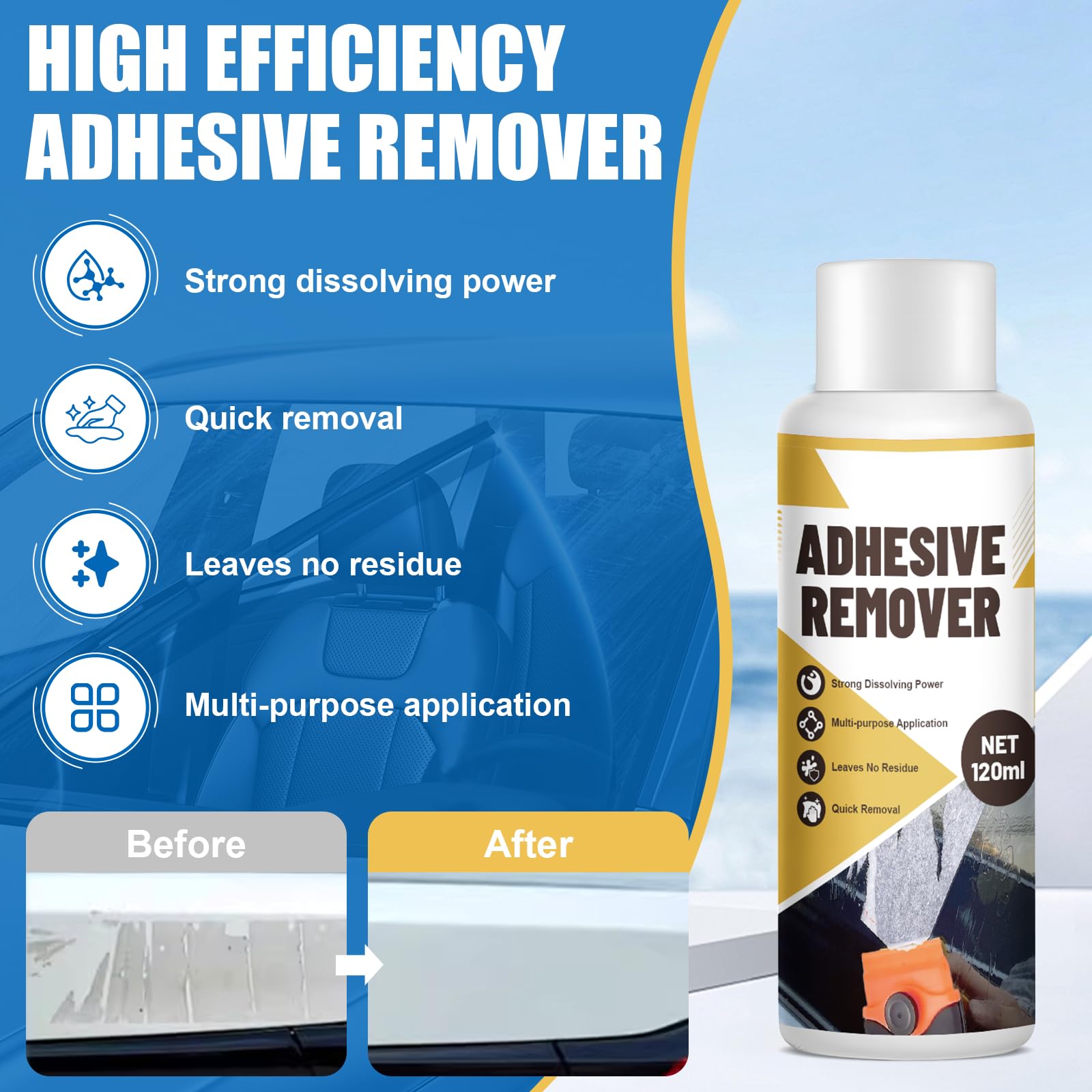 WEILAOK Kleberentferner, Sekundenkleber Entferner, Etikettenentferner, Schnell Auflösen, Glue Remover Entfernt Schnell Hartnäckige Etiketten, Klebereste -120ml + Kleberentfernungstücher*36 2