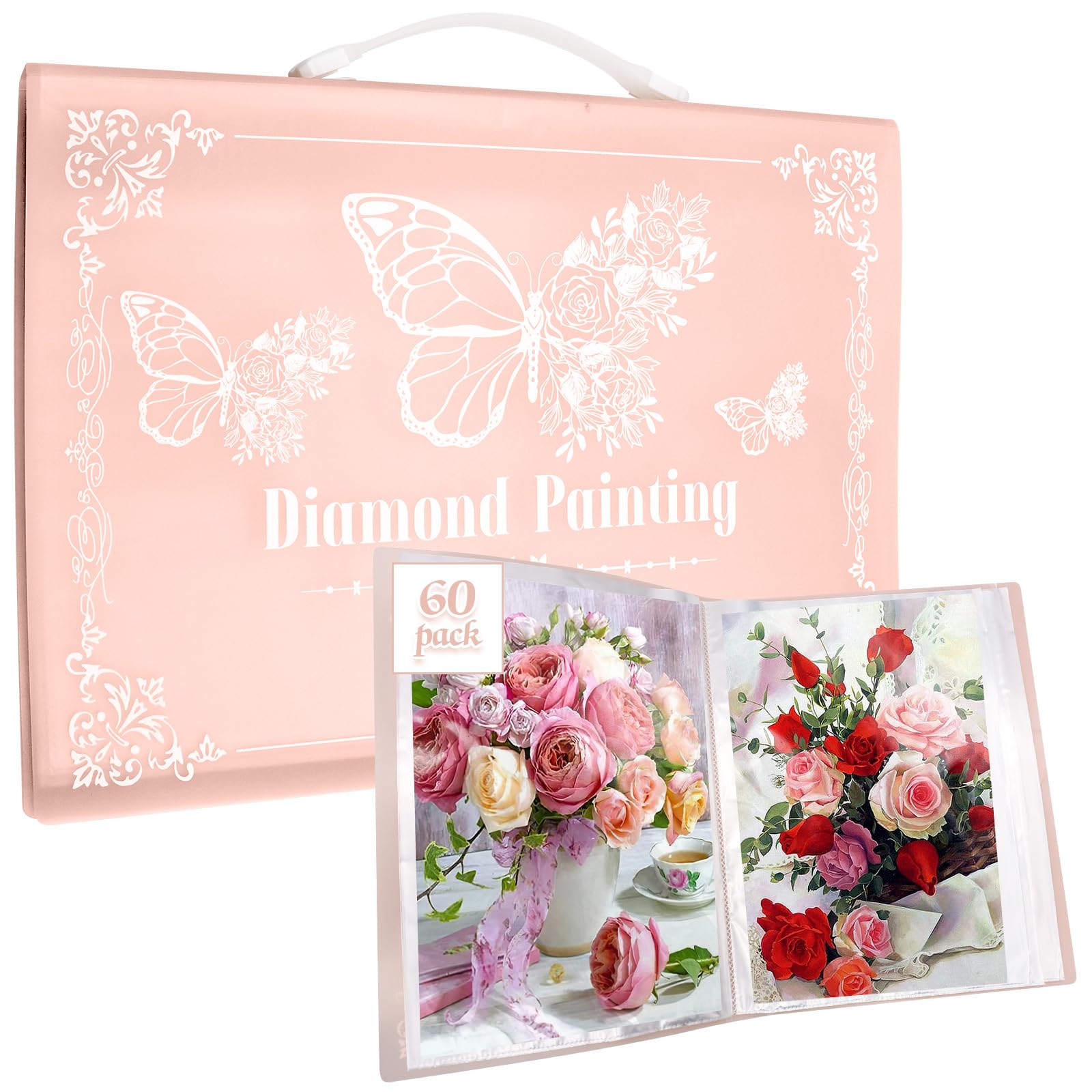 SPOKKI Diamond Painting Pictures Album, A3 Diamond Painting Folder for Storage Diamond Painting Pictures with 60 Sheets, Diamond Painting Accessories (Pink)