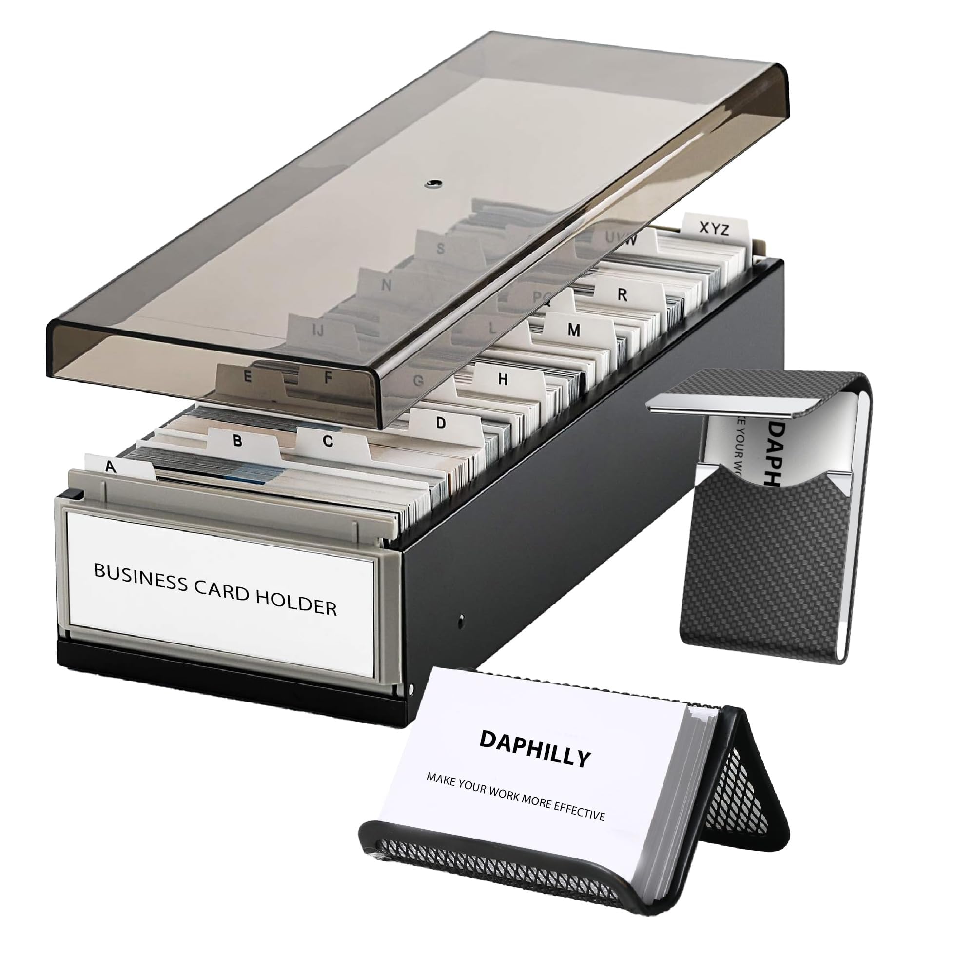 Photo 1 of Daphilly Business Card Holder for Desk, Business Card Holder Organizer, Credit Card Organizer Case File Index Card Box Storage,with A-Z Tabs, Storage up to 800 Cards (3.5” x 2.2”), Metal Structure