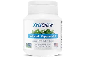 Xylichew 100% Xylitol Chewing Gum - Non GMO, Non Aspartame, Gluten Free, and Sugar Free Gum - Natural Oral Care, Relieves Bad Breath and Dry Mouth - Peppermint, 60 Count