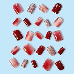 RIICFDD Red Press on Nails Short Square Shape Fake
