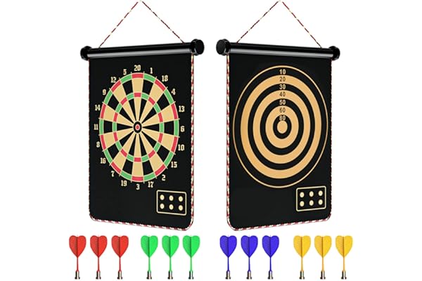 Mixi Magnetic Dart Board for Kids, Outdoor Toys Kids Games Double Sided Dart Board Games Set for Boys with 12 Darts, Best Toy