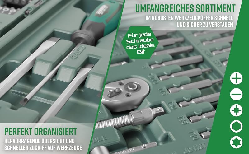 Brüder Mannesmann Haushalts-Werkzeugkoffer, 89-teilig - Universal-Werkzeugset mit Werkzeug aus Chrom-Vanadium-Stahl - inkl. Säge, Hammer, Zangen, Steckschlüssel, Umschaltknarre & Wasserwaage | M29085