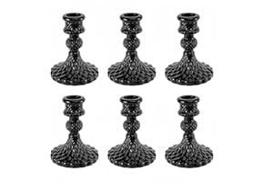 ECHFSM Glass Candlestick Holder,Striped Taper Candle Holders,Set of 6 Candle Stand for Table Centerpieces, Home Decor,Weddings,Festival and Parties (Black Diamond)