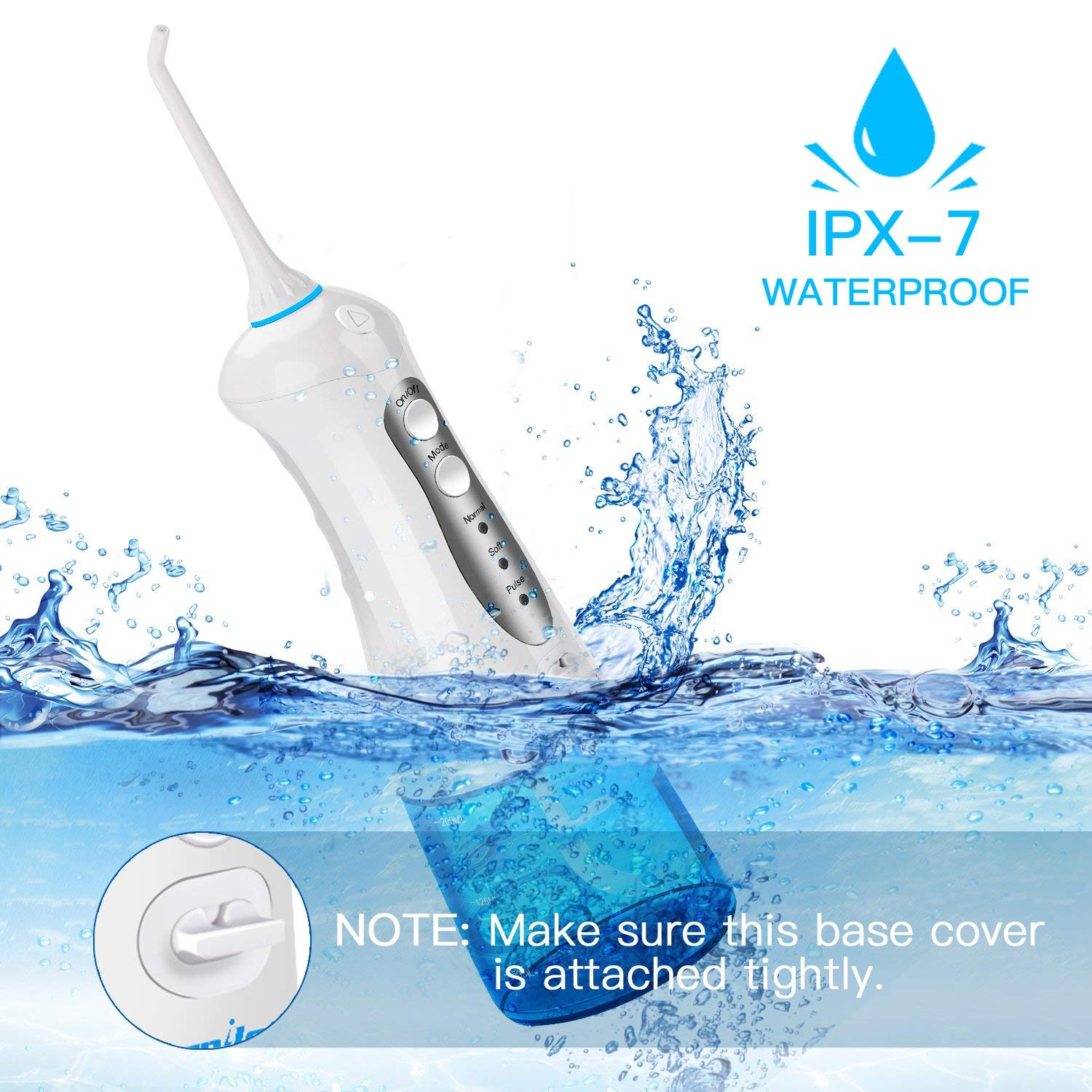 Munddusche Elektrisch Morpilot Zahnreiniger Kabellos mit 3 Modi Oral Irrigator Wiederaufladbare IPX7 Wasserdicht 200ML Wassertank 3 Düsen