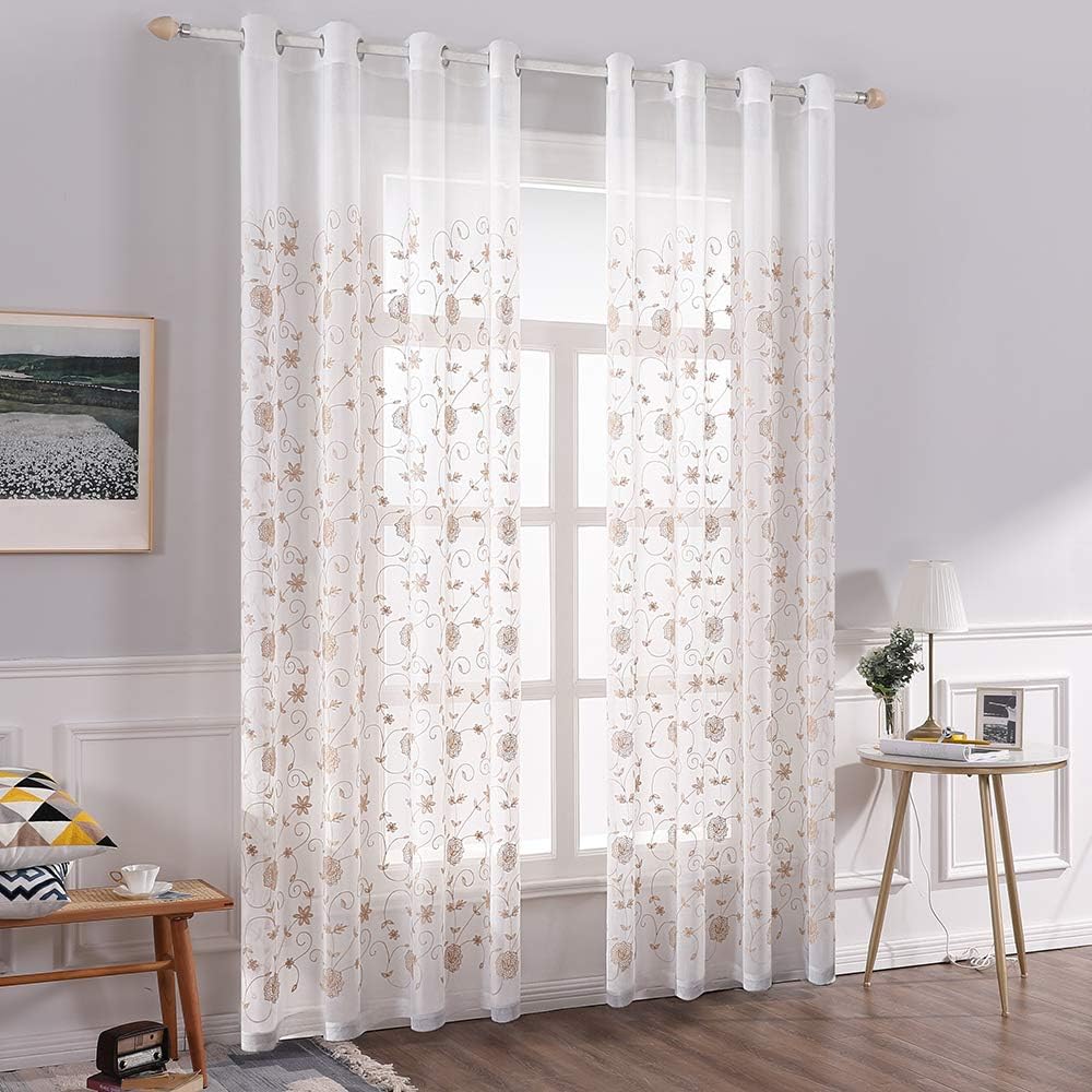 MIULEE Lot de 2 Voilages à Oeillet Moustiquaire Broderie ...