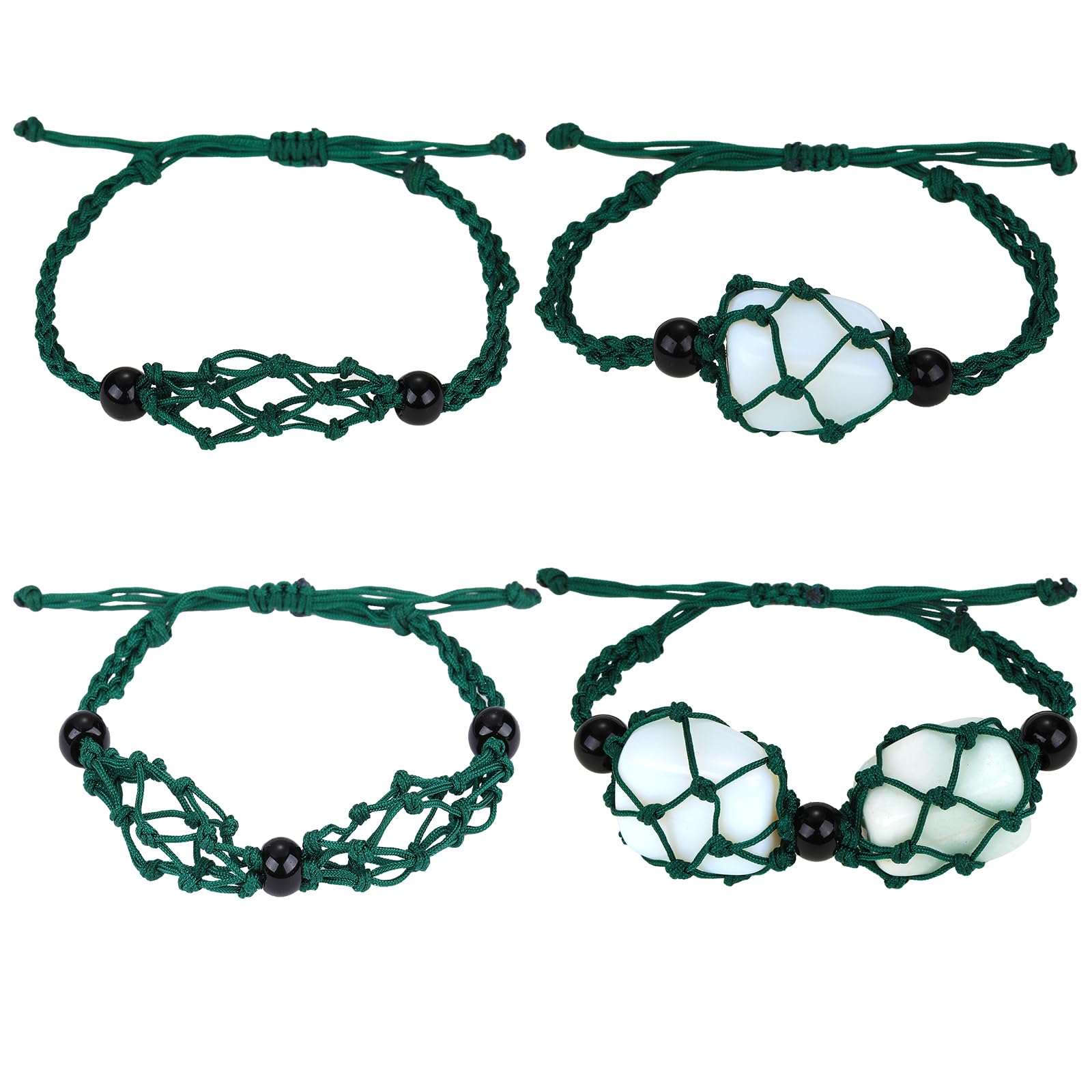 WEWAYSMILE 2 Pieces Empty Stone Bracelets Holder, Adjustable Cord Empty Stone Holder Crystal, for Stone Necklace DIY Bracelet Jewelry Making, Dark Green, About 1-7/8~3-1/4 inch(47~84mm) — image 1