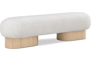 Meridian Furniture 22001Cream Robertson Collection Art Deco Bench with Luxurious Cream Boucle Fabric and Rich Natural Oak Finish, 60.5" W x 18" D x 16" H, Cream