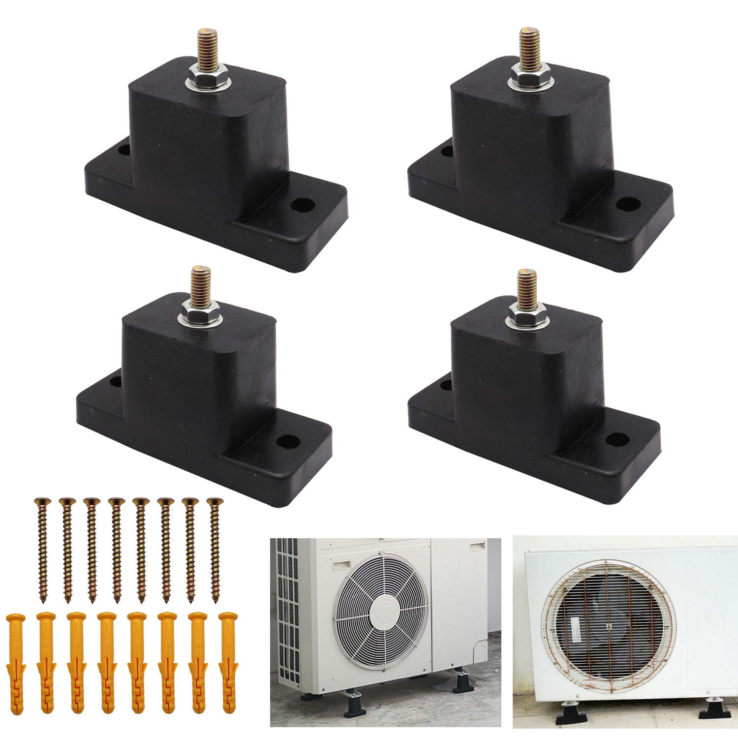4 Pack Rubber Vibration Isolator, Anti-Vibration Air Conditioner Mounting Bracket Shock-Proof Pads Mounts for Outdoor Mini Split Air Conditioner Condenser