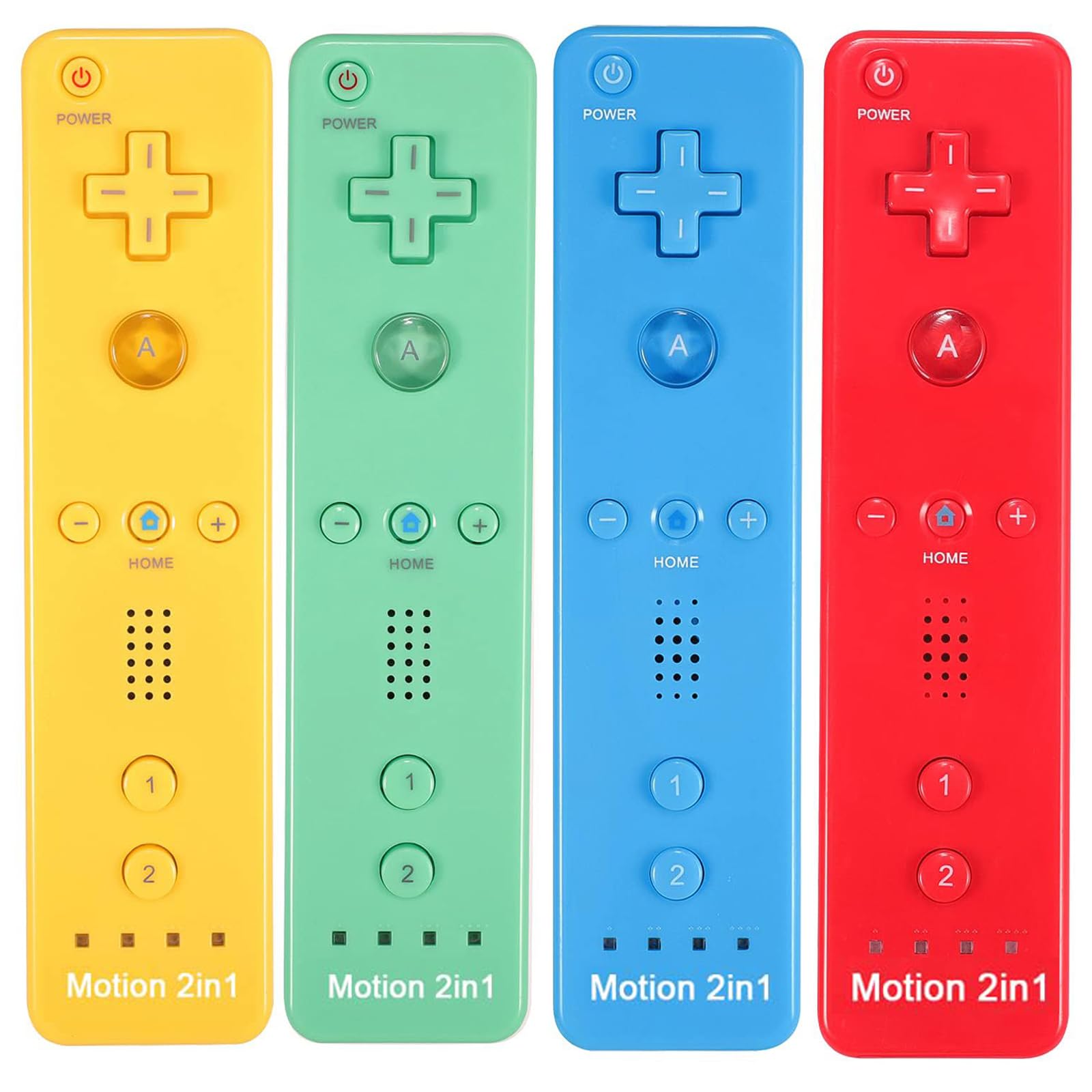 Yosikr Remote Controller for Wii/Wii U with Motion Plus, with Silicone Case and Wrist Strap (4 Pack, Green, Yellow, Blue, Red)