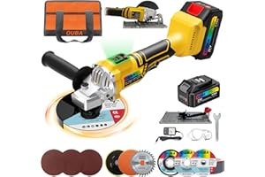 OUBA Cordless Angle Grinder Compatible for Dewalt battery 21V Power Angle Grinder 4.0Ah, Metal Grinder with LED, 6 Variable Speed, 4-1/2" Cutting Wheel, Flap Disc for Cutting, Polishing, Yellow