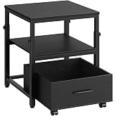 HOOBRO Mini Fridge Stand with Storage Basket, Height-Adjustable Mini Fridge Cabinet, Mini Fridge Stand with Wheels and Adjustable Feet, for Kitchen, Living Room, Black BB455BX01