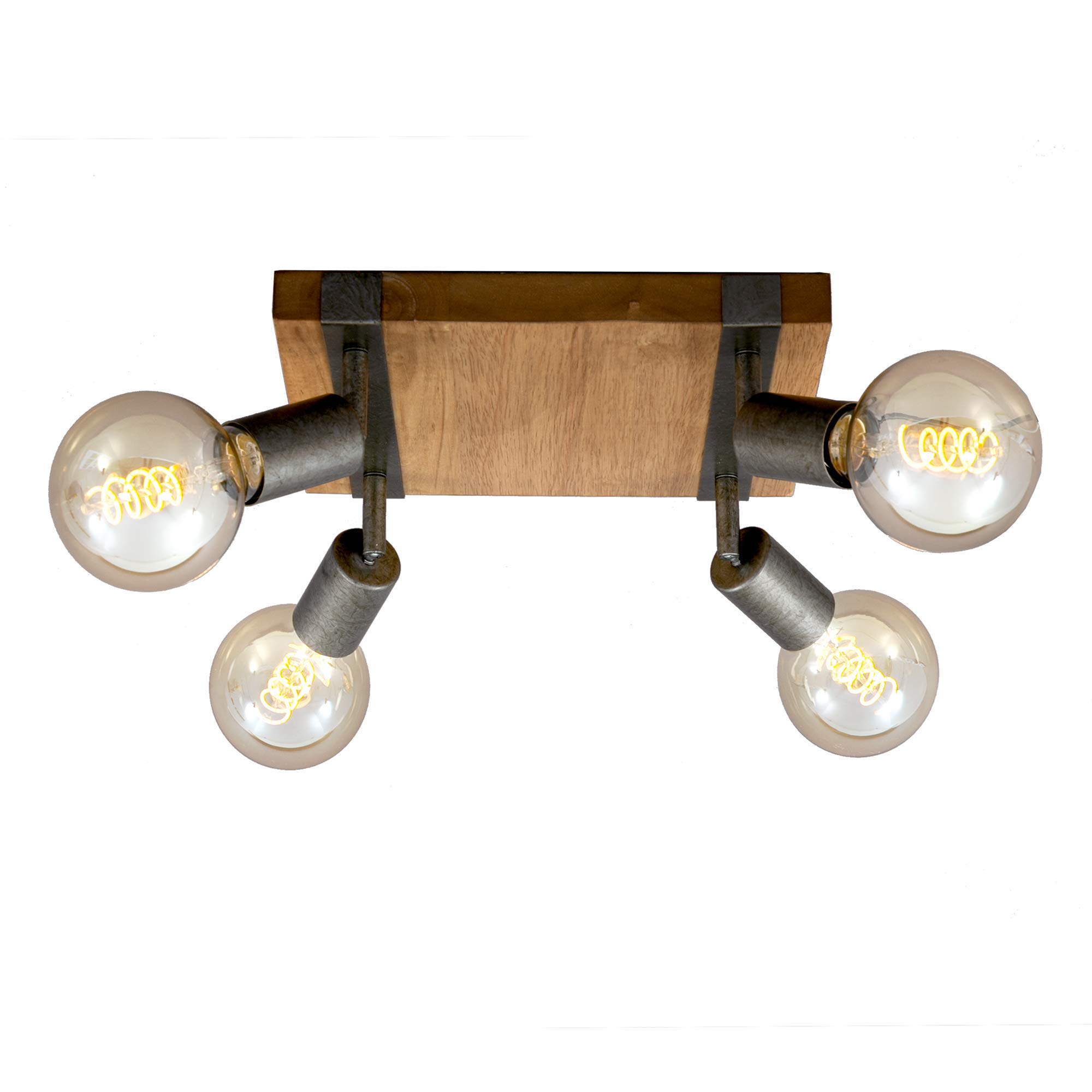 BRILONER - Vintage Ceiling Light, 4 Spotlights, Gunmetal & Wood, Rotatable, Max 100W, Living Room, Bedroom, Hallway, 280 x 280 x 90 mm