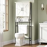 MXARLTR Over The Toilet Storage Cabinet, Over Toilet Bathroom Organizer, Above Toilet Storage Cabinet with Barn Doors Behind Toilet Bathroom Organizer (Cream White)
