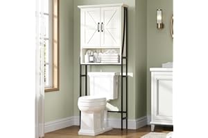 MXARLTR Over The Toilet Storage Cabinet, Over Toilet Bathroom Organizer, Above Toilet Storage Cabinet with Barn Doors Behind Toilet Bathroom Organizer (Cream White)