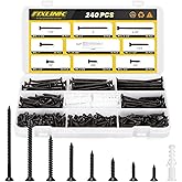 Wood Screws Assortment Kit, FIXLINK 240 PCS High Hardness Flat Head Wood Screws Set, Phillips Drive Screws, Contain 15PC Dryw