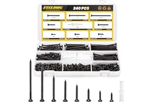 Wood Screws Assortment Kit, FIXLINK 240 PCS High Hardness Flat Head Wood Screws Set, Phillips Drive Screws, Contain 15PC Dryw